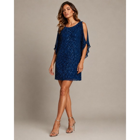 Aidan Mattox Dresses & Skirts - Aidan Mattox Teal Sequin Beaded Cold Shoulder Cocktail Dress Size 8